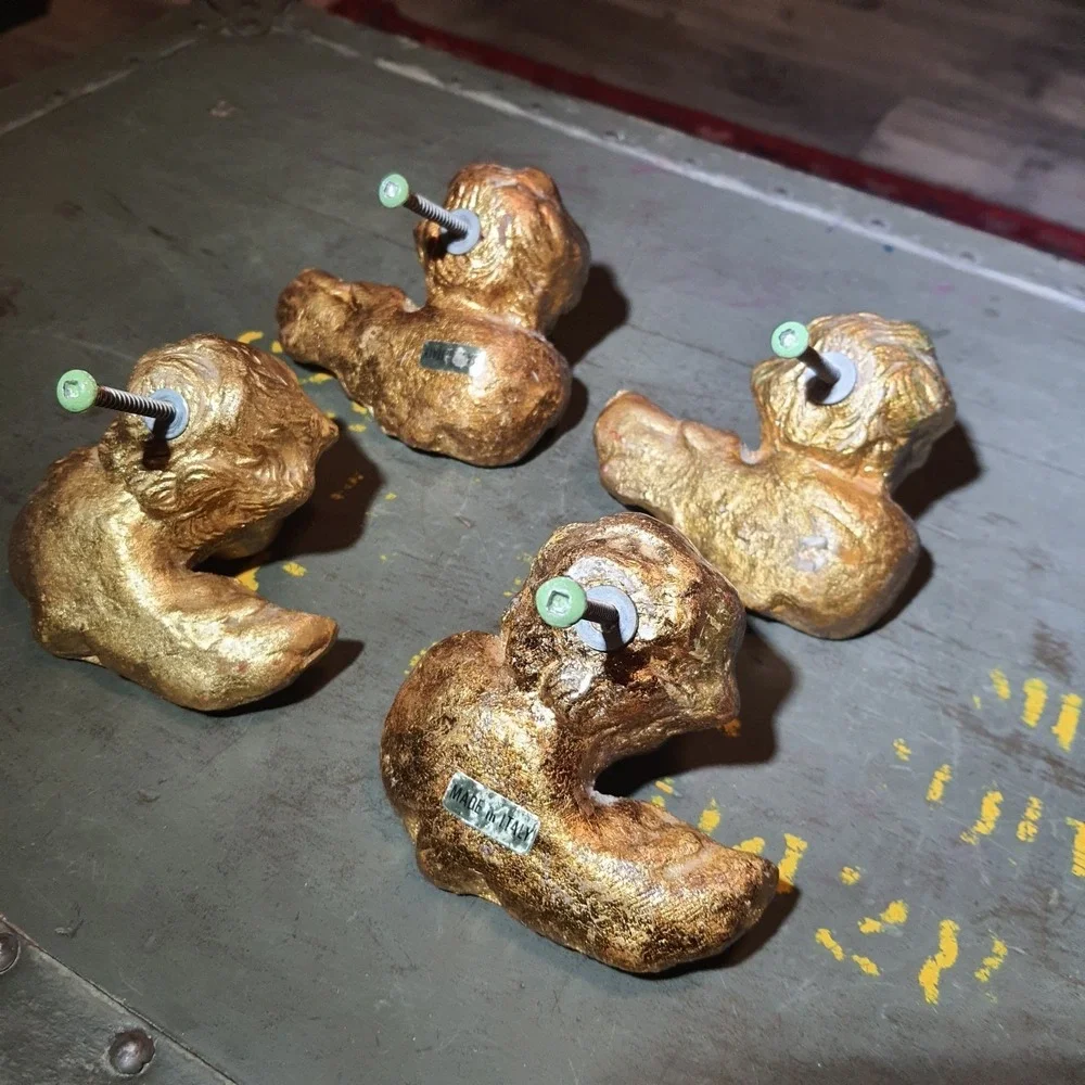 Vintage Handcarved Italian Putti Cherub Faces Set Of 4 Gold Color Knobs Tie Back